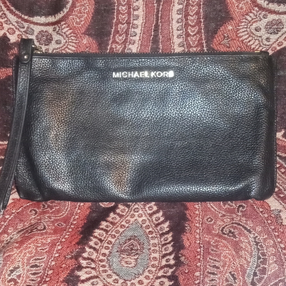 Michael Kors Black Pebbled Leather Wristlet